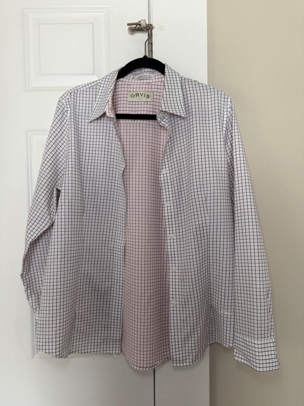 Orvis White Shirt with Navy Grid Pattern